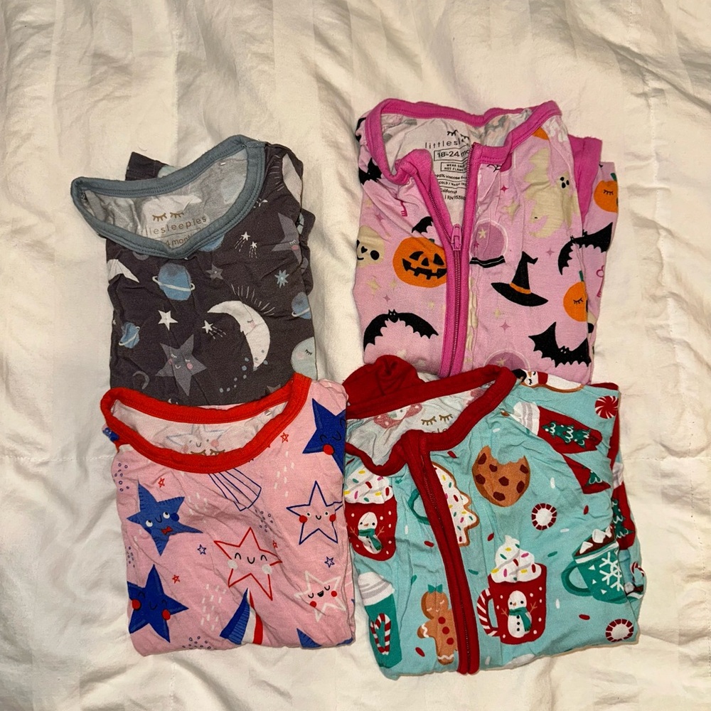 Little Sleepies Pajama LOT 18-24 Months Holiday Prints